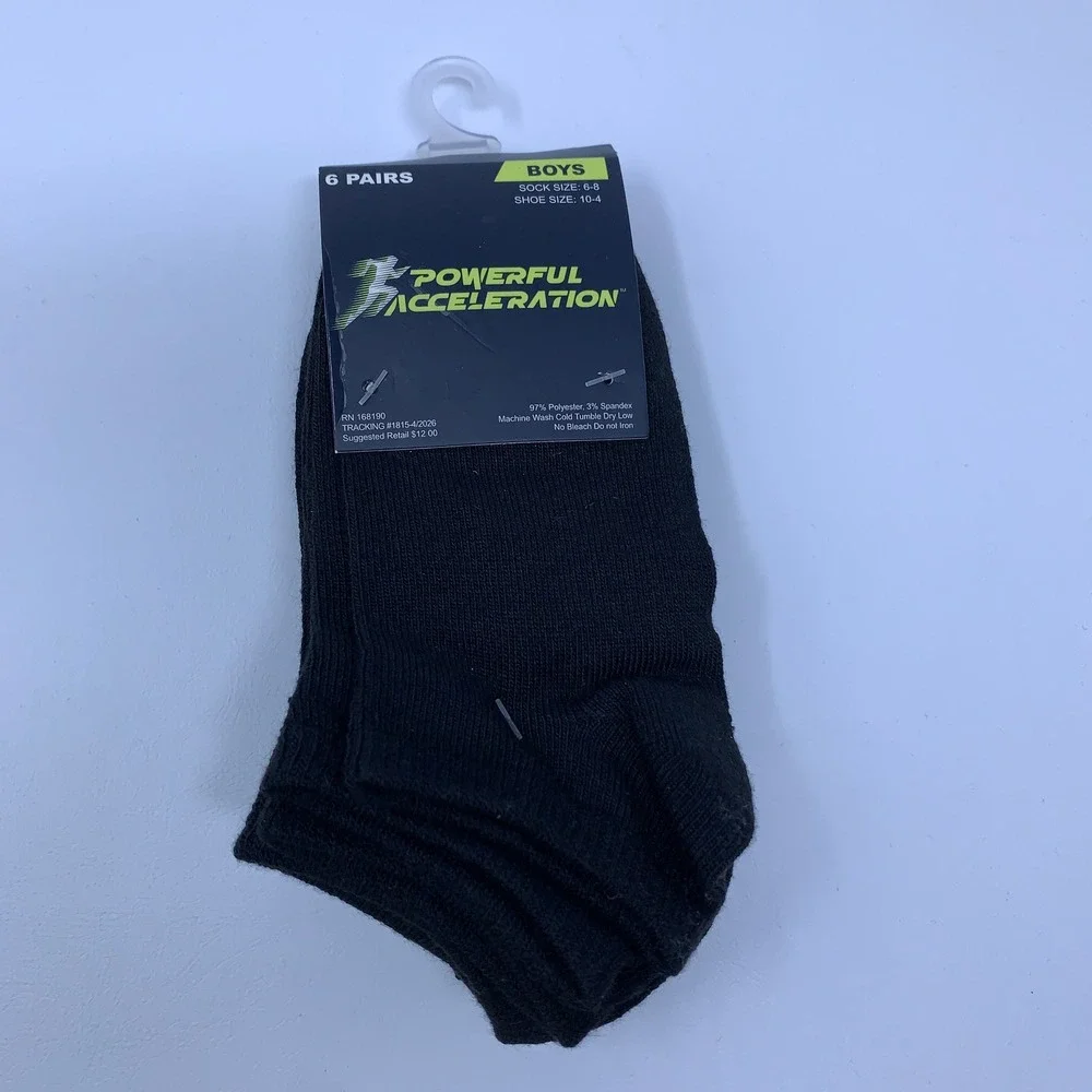Powerful Acceleration Boys 10-4 Black 18 Pairs Low Cut Socks NWT